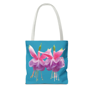 Two Fuschsias Tropical Flower Tote Bag/Turquoise - 3 Sizes