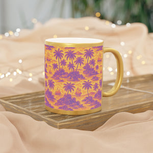 Tropical Metallic Mug, Gold or Silver - Tropical Trip Toile, Purple/Orange