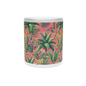 Tropical Metallic Mug, Gold or Silver - Tropical Palms & Fruit, Coral