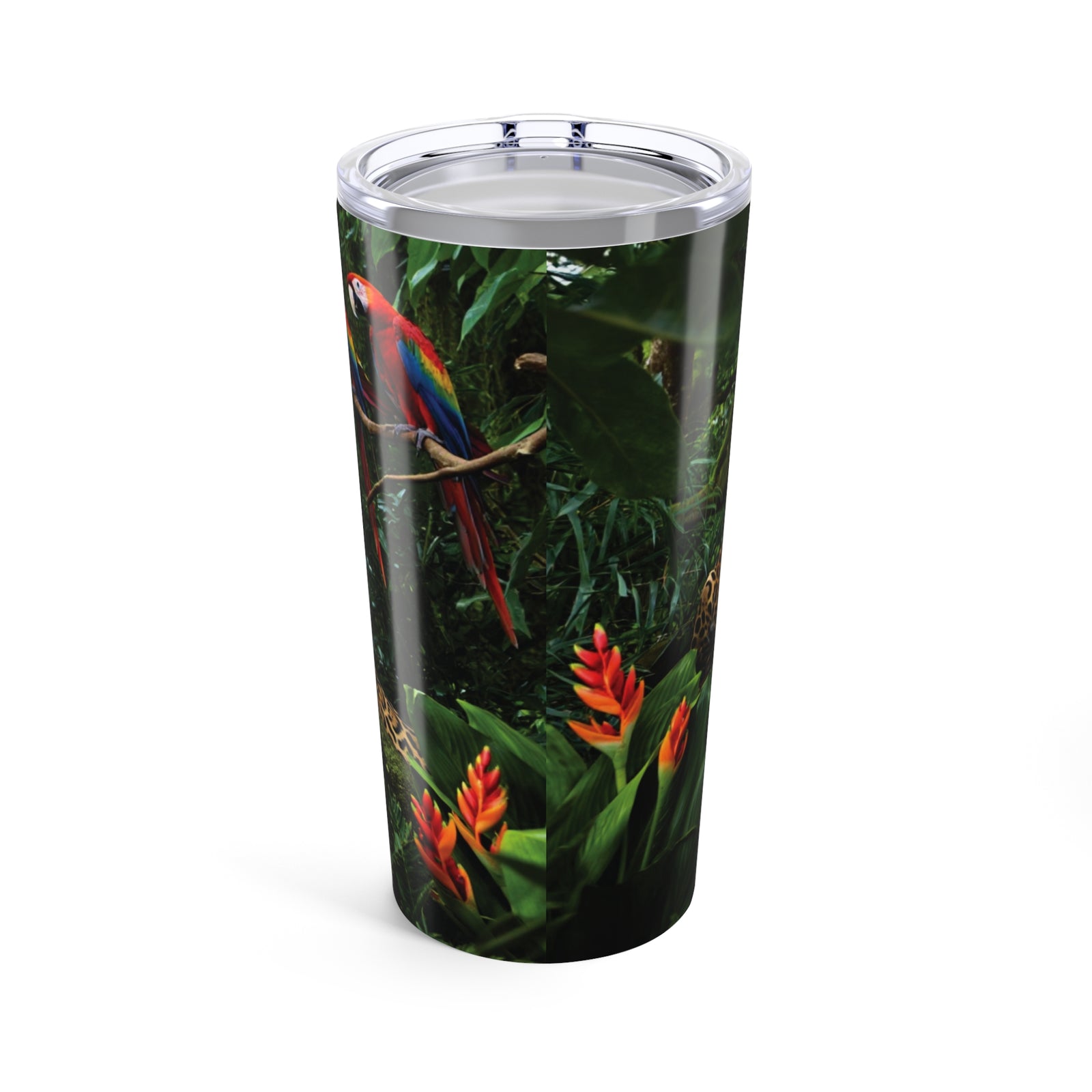 20oz Tropical Glossy Tumbler, Stainless Steel / Jaguars & Parrots