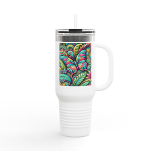 Insulated Travel Mug, 40oz / Rainforest Butterfly Pop - Perfect for Outdoor Adventures