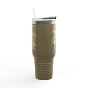 Insulated Travel Mug, 40oz / Hibiscus Fan Dance, Orange - Perfect for Outdoor Adventures