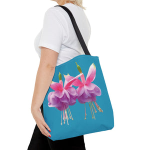 Two Fuschsias Tropical Flower Tote Bag/Turquoise - 3 Sizes