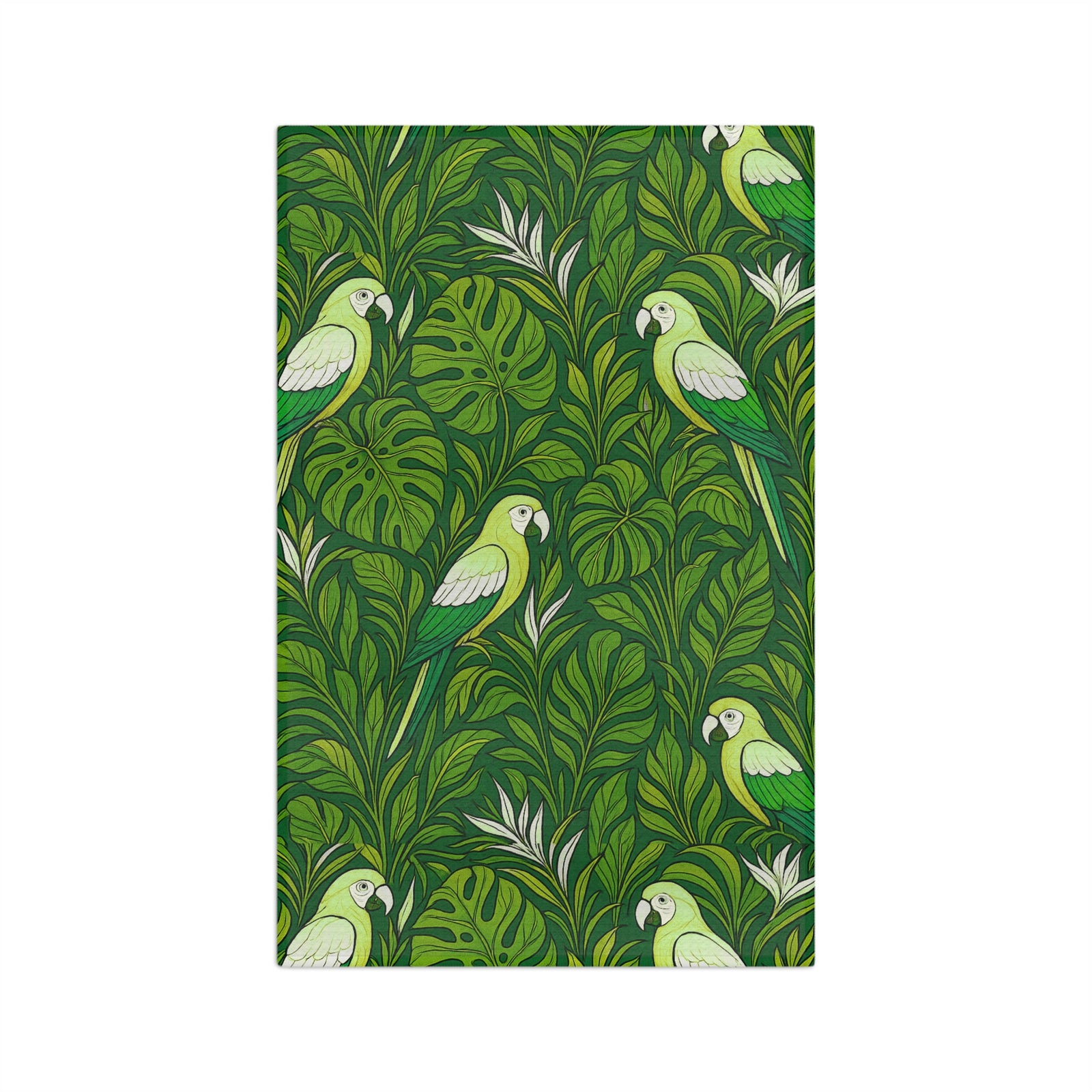 Tropical Microfiber Coffee/Tea Towel – Rainforest Parrot Family, Green