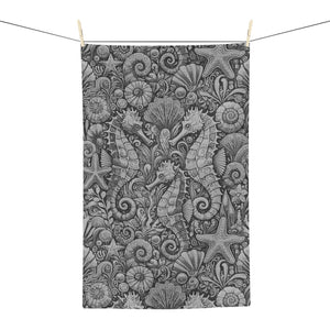 Tropical Microfiber Coffee/Tea Towel – Seahorse Trio, Grey
