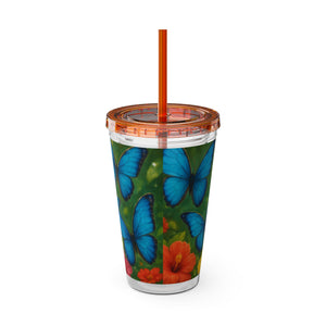 Tropical Tumbler with Straw | 16 oz : Morpho Butterflies Flight