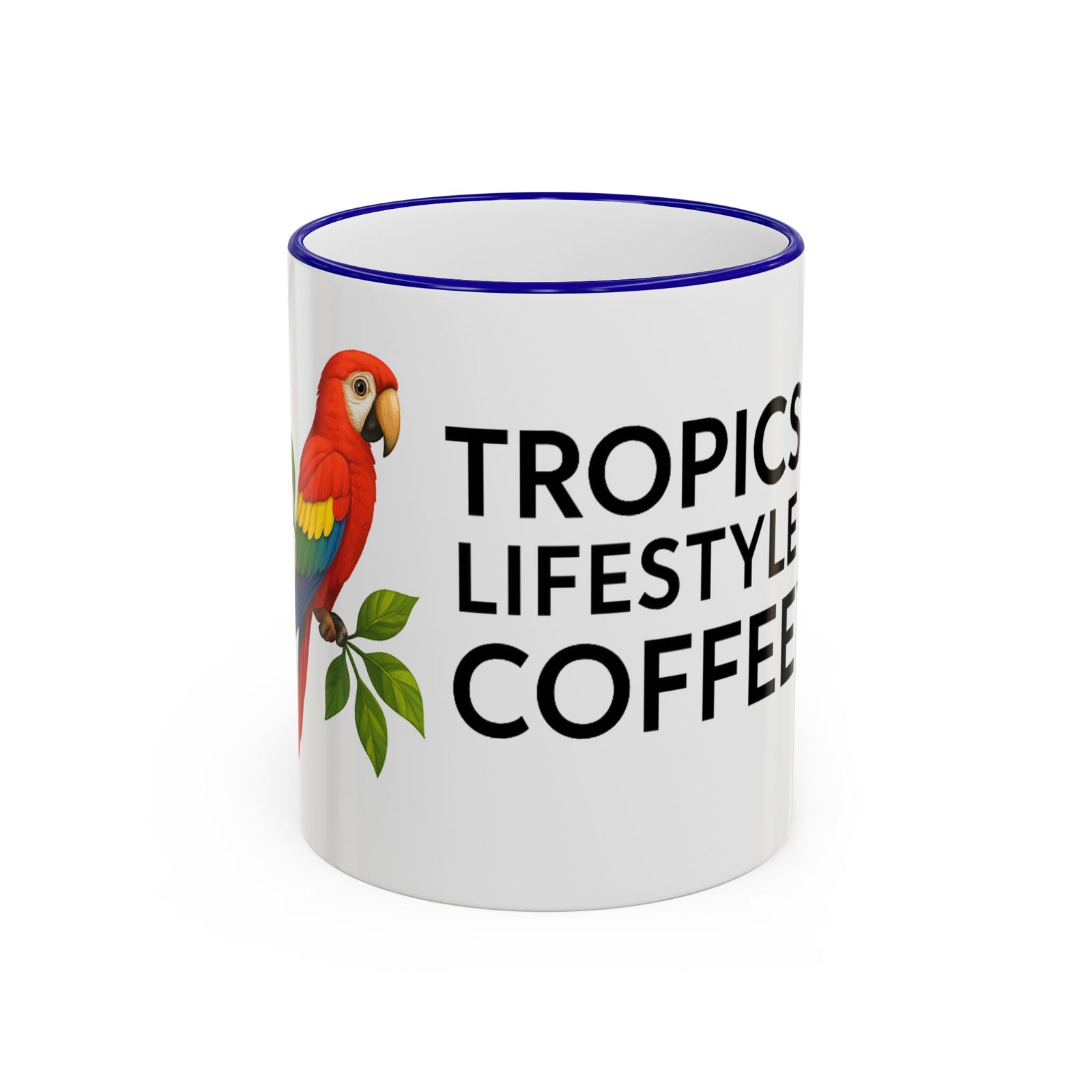 Accent Rim & Handle Mug ~ Tropics Lifestyle Coffee Parrot Logo