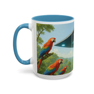 Accent Coffee Mug (11, 15oz), 8 Colors - UFO and Macaws