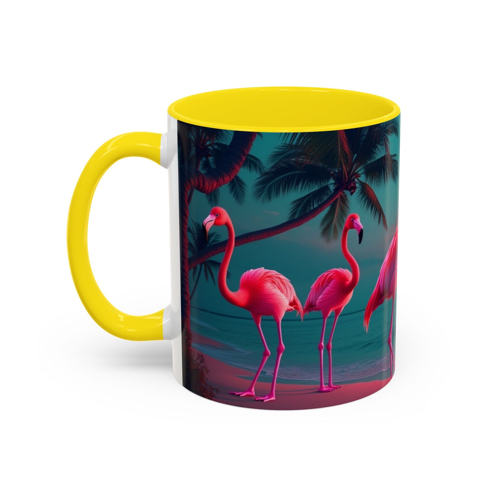 Accent Coffee Mug (11, 15oz), Neon Flamingos at Night / Various Colors