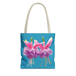 Two Fuschsias Tropical Flower Tote Bag/Turquoise - 3 Sizes
