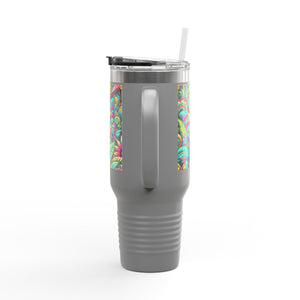 Insulated Travel Mug, 40oz / Rainforest Butterfly Pop - Perfect for Outdoor Adventures