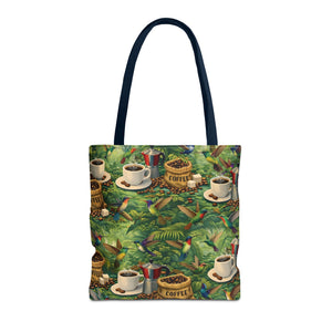 Tropical Hummingbirds & Coffee Tote Bag, Black - 3 Sizes