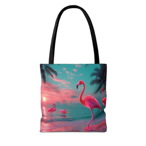 Neon Flamingos at Night Tote Bag - 3 Sizes