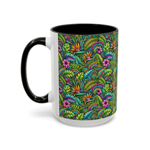 Accent Color Coffee Mug (11, 15oz), Rainforest Blooms