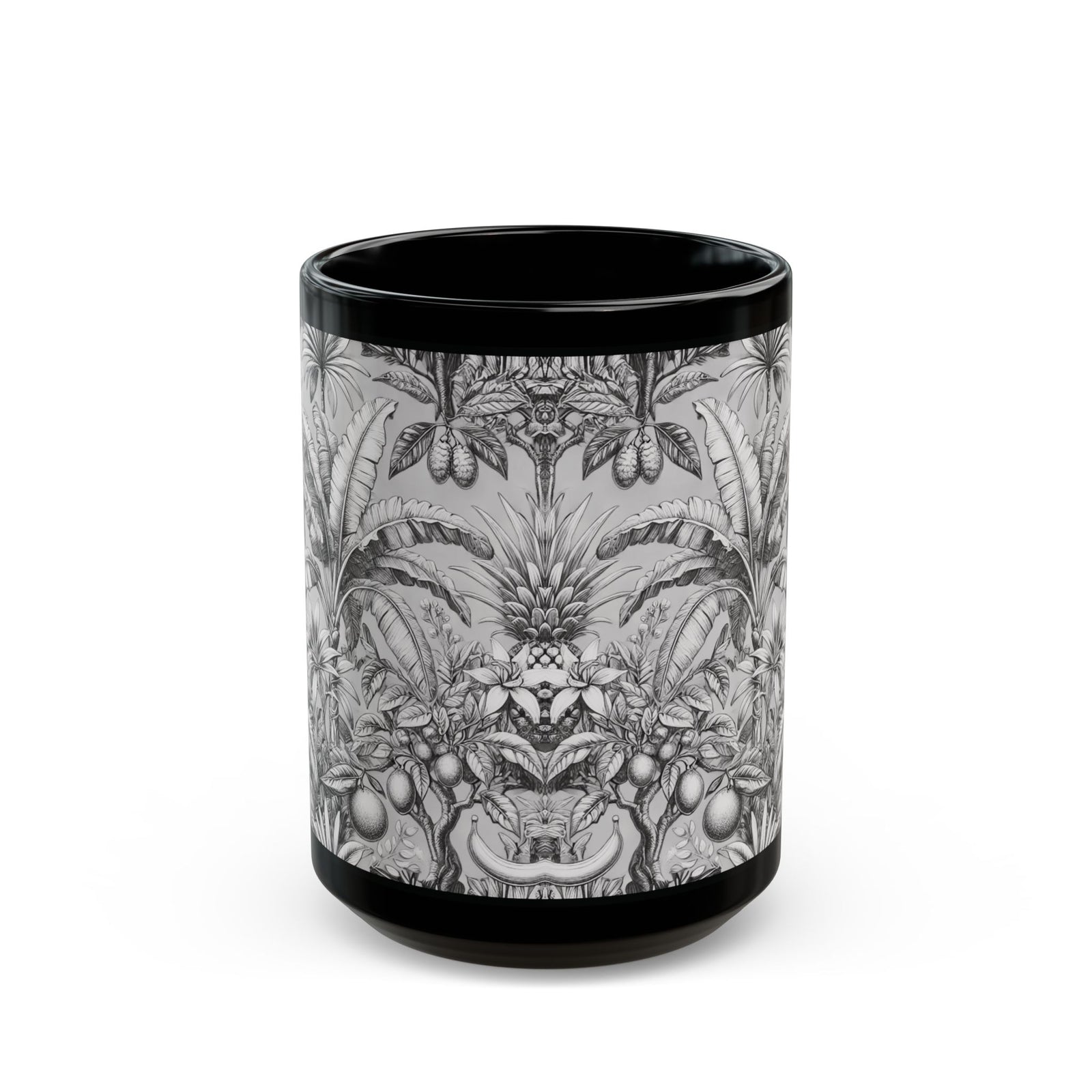 Black Coffee Mug - Tropical Fruit, Newspaper Ink