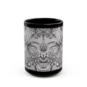 Black Coffee Mug - Tropical Fruit, Newspaper Ink