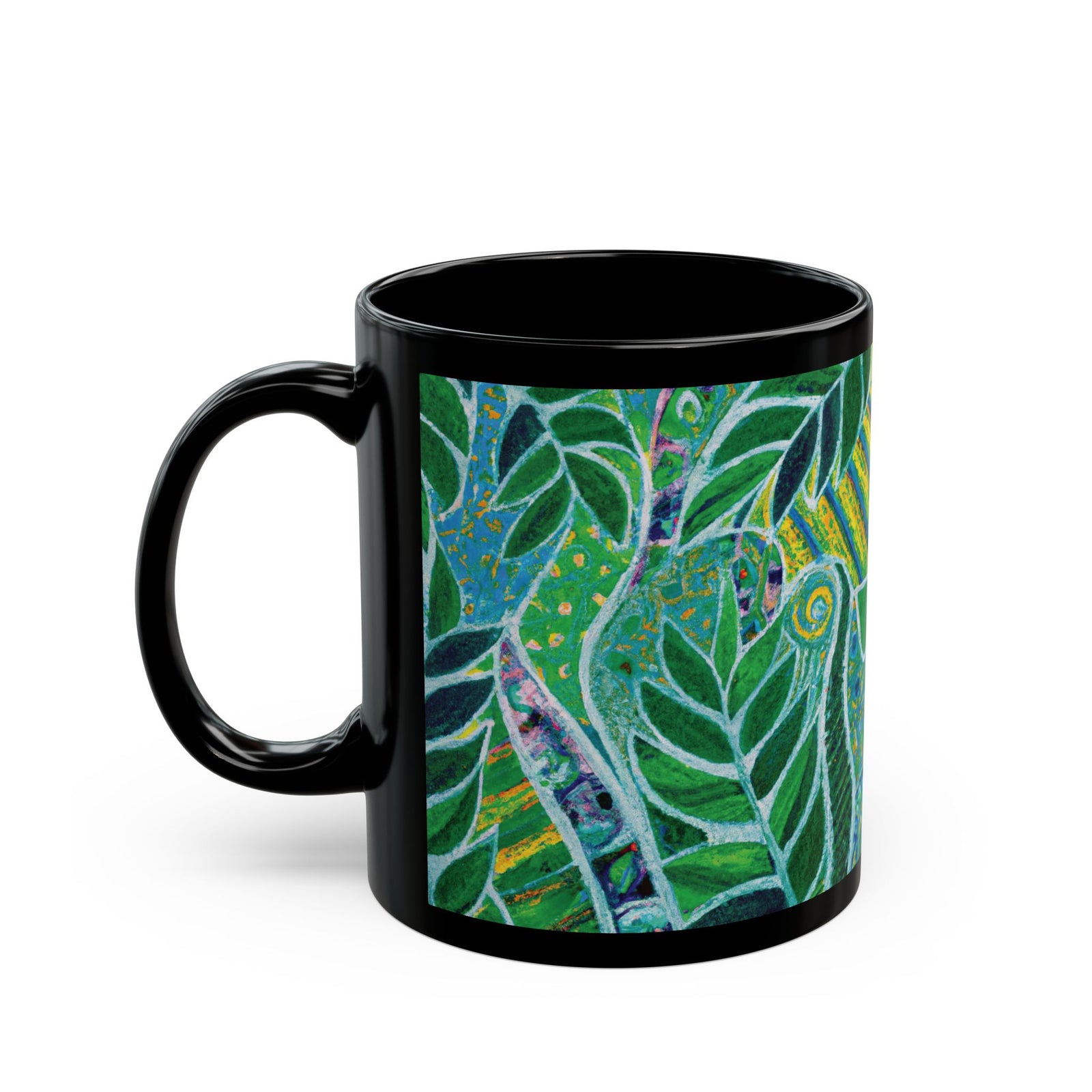 Black Coffee Mug - Amazon Whimsy, Green