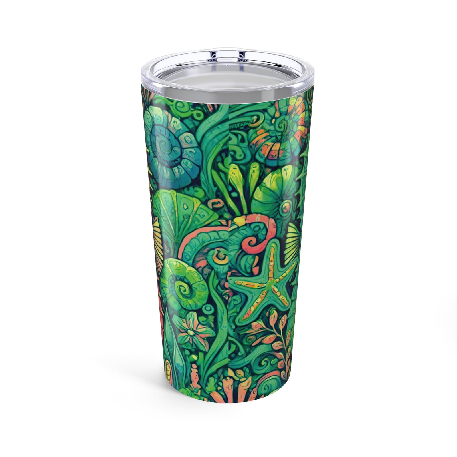 20oz Tropical Glossy Tumbler, Stainless Steel / Seahorse Trio, Lime Green