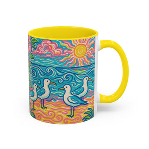 Accent Coffee Mug (11, 15oz), 8 Colors - Tropical Beach Seagulls