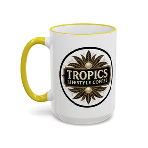 Accent Rim & Handle Coffee Mug — Tropics Lifestyle Coffee Pearl/Palm Logo