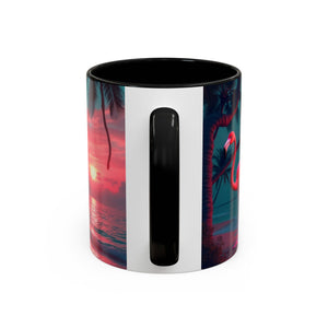 Accent Coffee Mug (11, 15oz), Neon Flamingos at Night / Various Colors