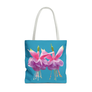 Two Fuschsias Tropical Flower Tote Bag/Turquoise - 3 Sizes