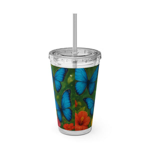 Tropical Tumbler with Straw | 16 oz : Morpho Butterflies Flight
