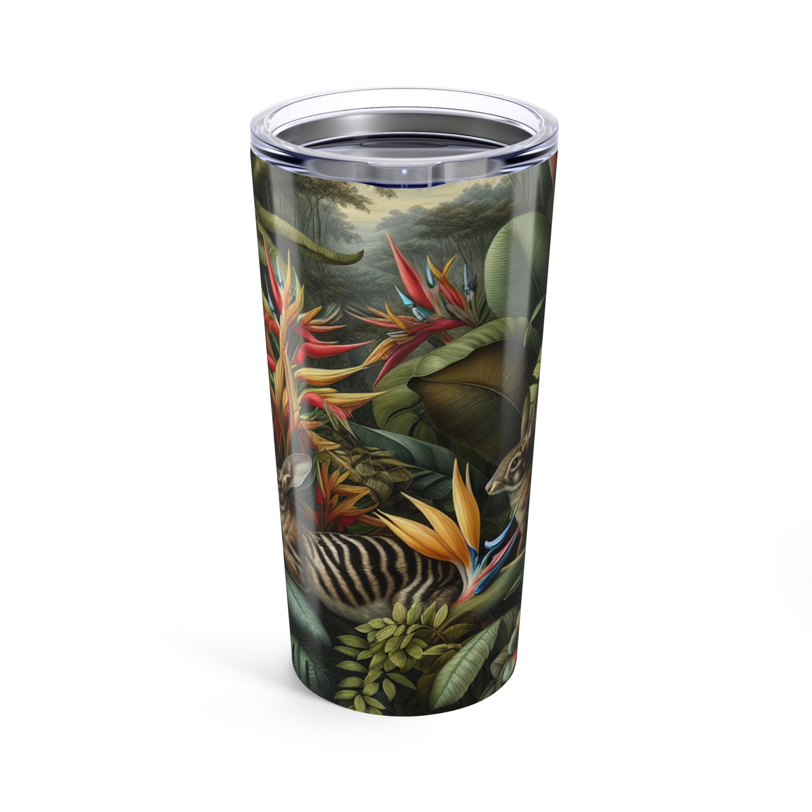 20oz Tropical Glossy Tumbler, Stainless Steel / Rainforest Rabbit Outing