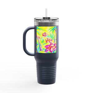 Insulated Travel Mug, 40oz / Tropical Doodles, Yellow - Perfect for Outdoor Adventures