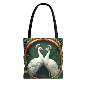 Framed White Peacocks Tote Bag - 3 Sizes