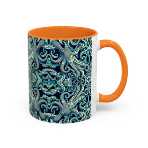 Accent Color Coffee Mug, Many Colors - 11oz & 15oz / Twisted Aqua Octopus