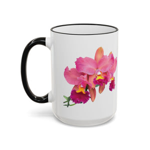 Accent Rim & Handle Mug – Pink Orchids