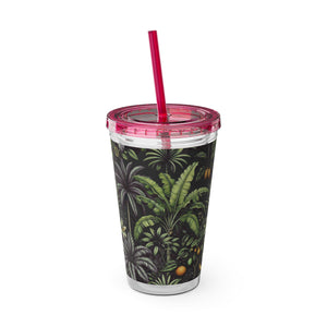 Tropical Tumbler with Straw | 16 oz: Tropical Fruit, Black