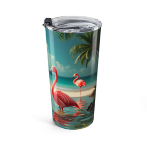 20oz Tumbler – Tropical Flamingo Beach Travel Cup