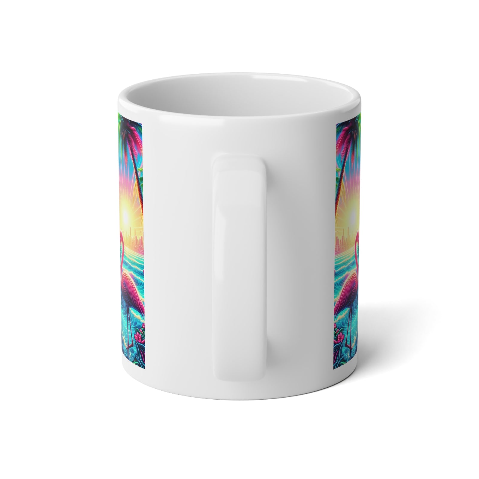 Jumbo Mug, 20oz, Pop Art Flamingo Beach | Tropical Coffee Cup