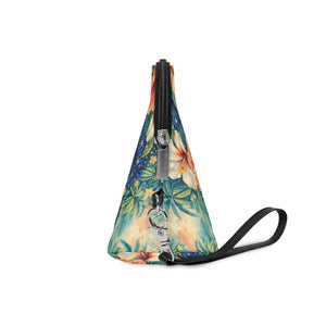 Americana Hibiscus Cosmetic Bag — Floral Patriotic Makeup Pouch with Wrist Strap