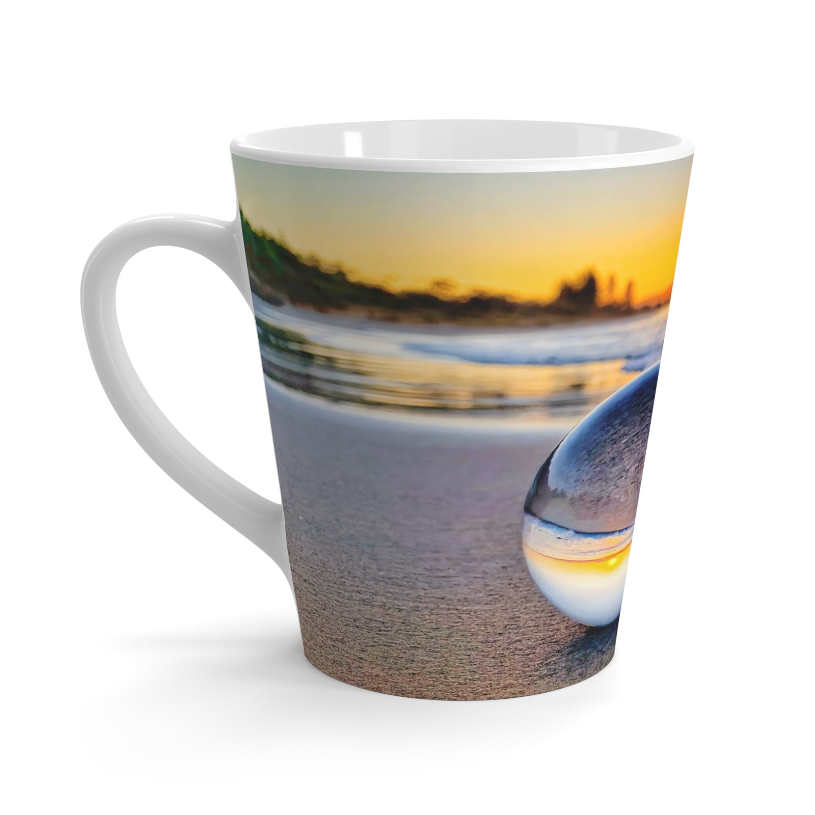 White Latte Mug ~ Sunrise Beach Crystal Ball