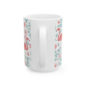 Ceramic White Mug - Happy Flamingos