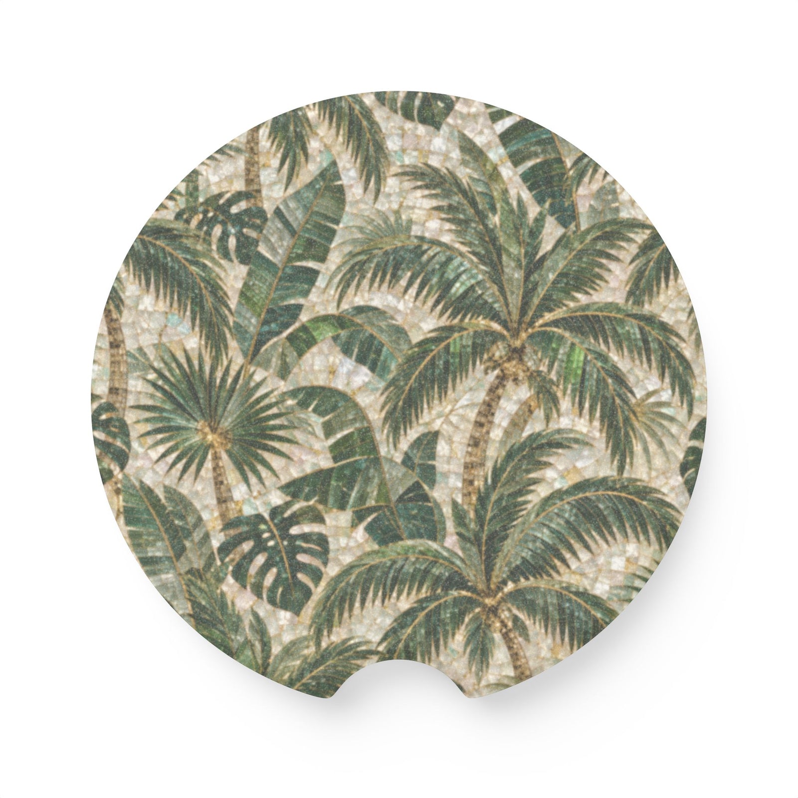 Palm Mosaic Soapstone Car Coaster – Tropical Palm Tree Drink Holder