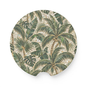 Palm Mosaic Soapstone Car Coaster – Tropical Palm Tree Drink Holder