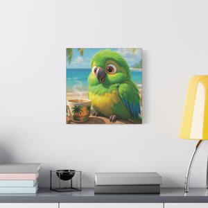 Tropical Beach Canvas - Lulu the Parrot Coffee Wall Art