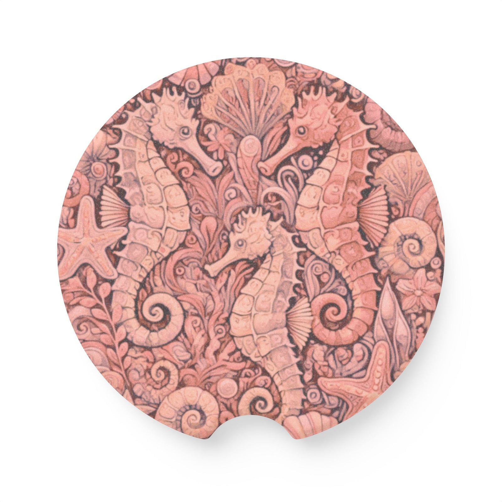 Soapstone Car Coaster - Seahorses, Red