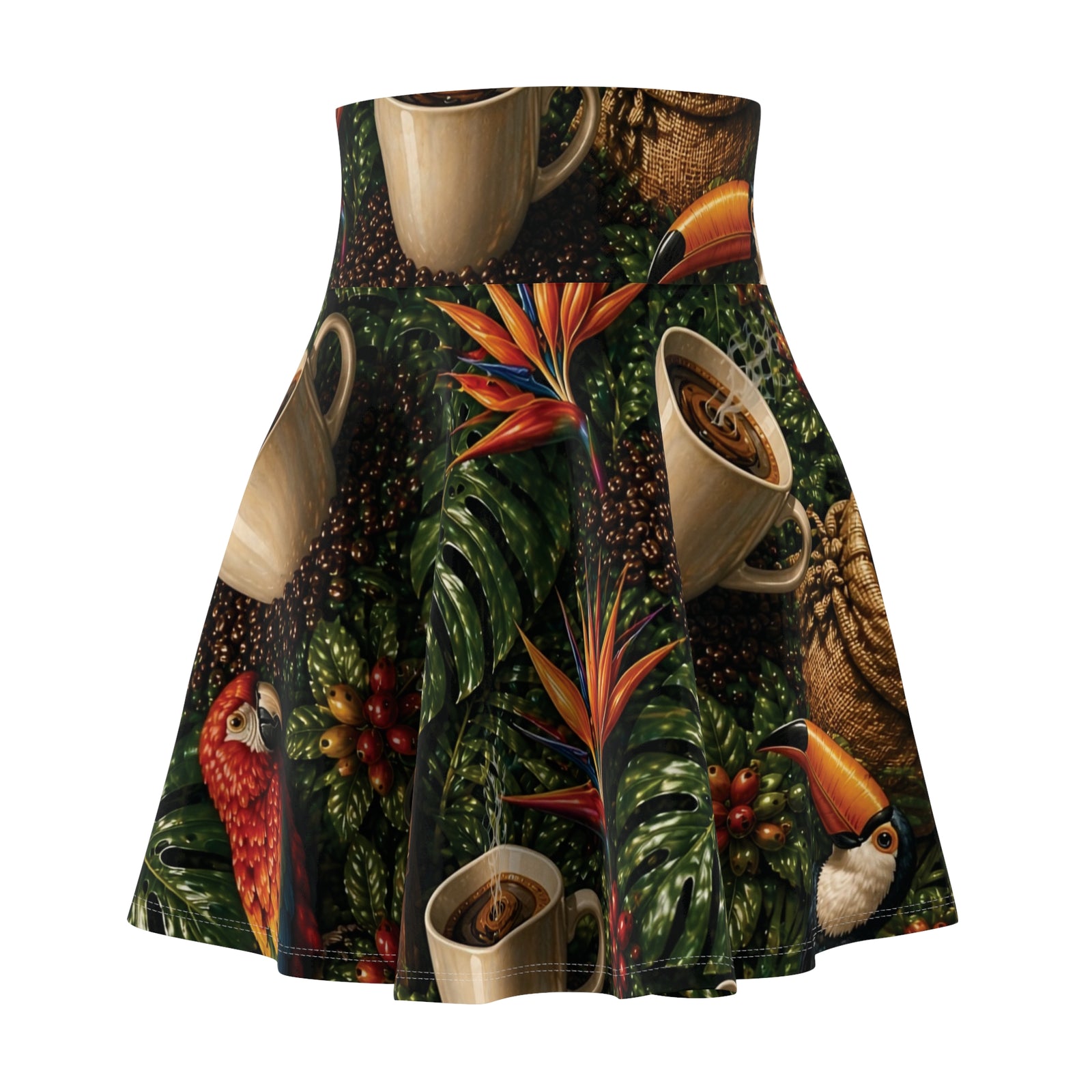 Tropical Parrot Skater Skirt — Tropics Coffee Floral Print