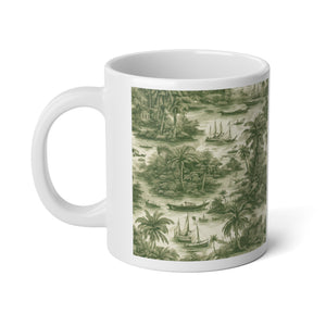 Jumbo Mug, 20oz, Tropical Toile, Evergreen | Tropical Coffee Cup, Gift for Coastal Lovers