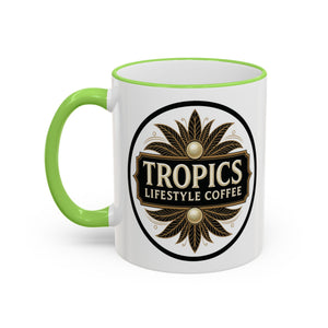Accent Rim & Handle Coffee Mug — Tropics Lifestyle Coffee Pearl/Palm Logo