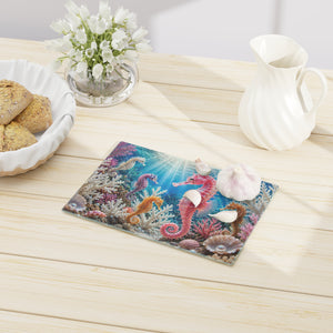 Glass Coffee Station Tray — Colorful Pink Seahorse Underwater Art