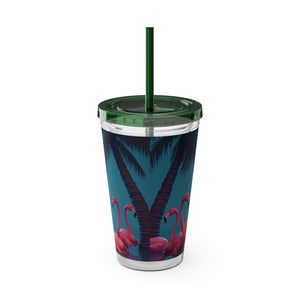Tropical Tumbler with Straw | 16 oz: Moonlit Mermaid and Flamingos