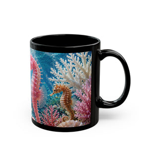 Black Mug — Colorful Pink Seahorse Coffee Cup