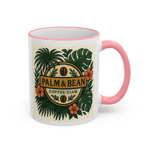 Accent Rim & Handle Coffee Mug — Palm & Bean Coffee Club Logo
