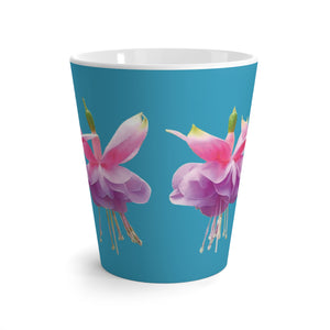 Latte White Mug, Floral - Tropical Fuschsias/Turquoise